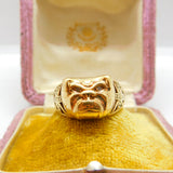9ct Yellow Gold & Diamond Set British Bulldog Band Ring Vintage c1970