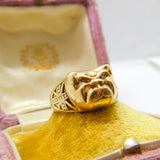 9ct Yellow Gold & Diamond Set British Bulldog Band Ring Vintage c1970
