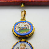 Georgian Grand Tour Yellow Gold Dove & Cherub Micro Mosaic Drop Pendant c1830