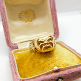 9ct Yellow Gold & Diamond Set British Bulldog Band Ring Vintage c1970