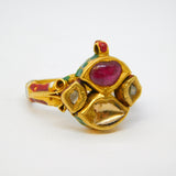 18th Century Mughal High-Carat Gold, Diamond, Ruby & Enamel Ring Antique Indian