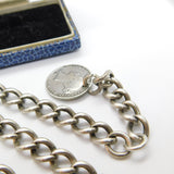 Victorian Sterling Silver Albert Watch Chain with Sixpence Fob Antique 1897