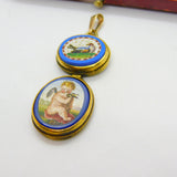 Georgian Grand Tour Yellow Gold Dove & Cherub Micro Mosaic Drop Pendant c1830