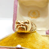 9ct Yellow Gold & Diamond Set British Bulldog Band Ring Vintage c1970