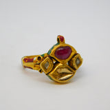 18th Century Mughal High-Carat Gold, Diamond, Ruby & Enamel Ring Antique Indian