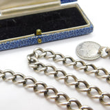Victorian Sterling Silver Albert Watch Chain with Sixpence Fob Antique 1897