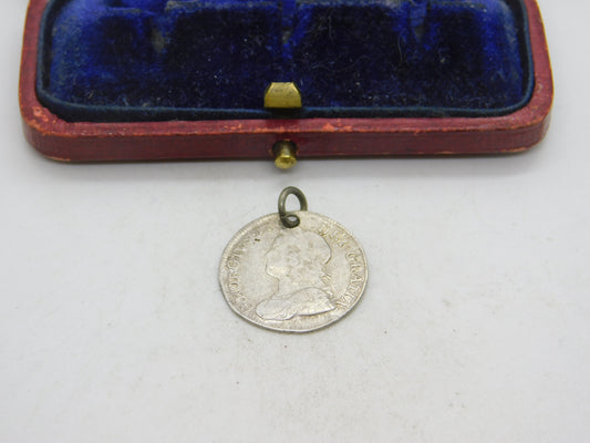 King George II Silver Maundy Threepence Coin Charm 1743 Antique Georgian