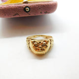 9ct Yellow Gold & Diamond Set British Bulldog Band Ring Vintage c1970
