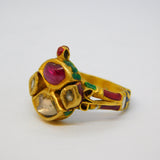 18th Century Mughal High-Carat Gold, Diamond, Ruby & Enamel Ring Antique Indian