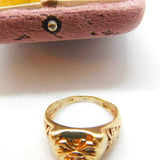 9ct Yellow Gold & Diamond Set British Bulldog Band Ring Vintage c1970