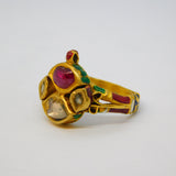 18th Century Mughal High-Carat Gold, Diamond, Ruby & Enamel Ring Antique Indian