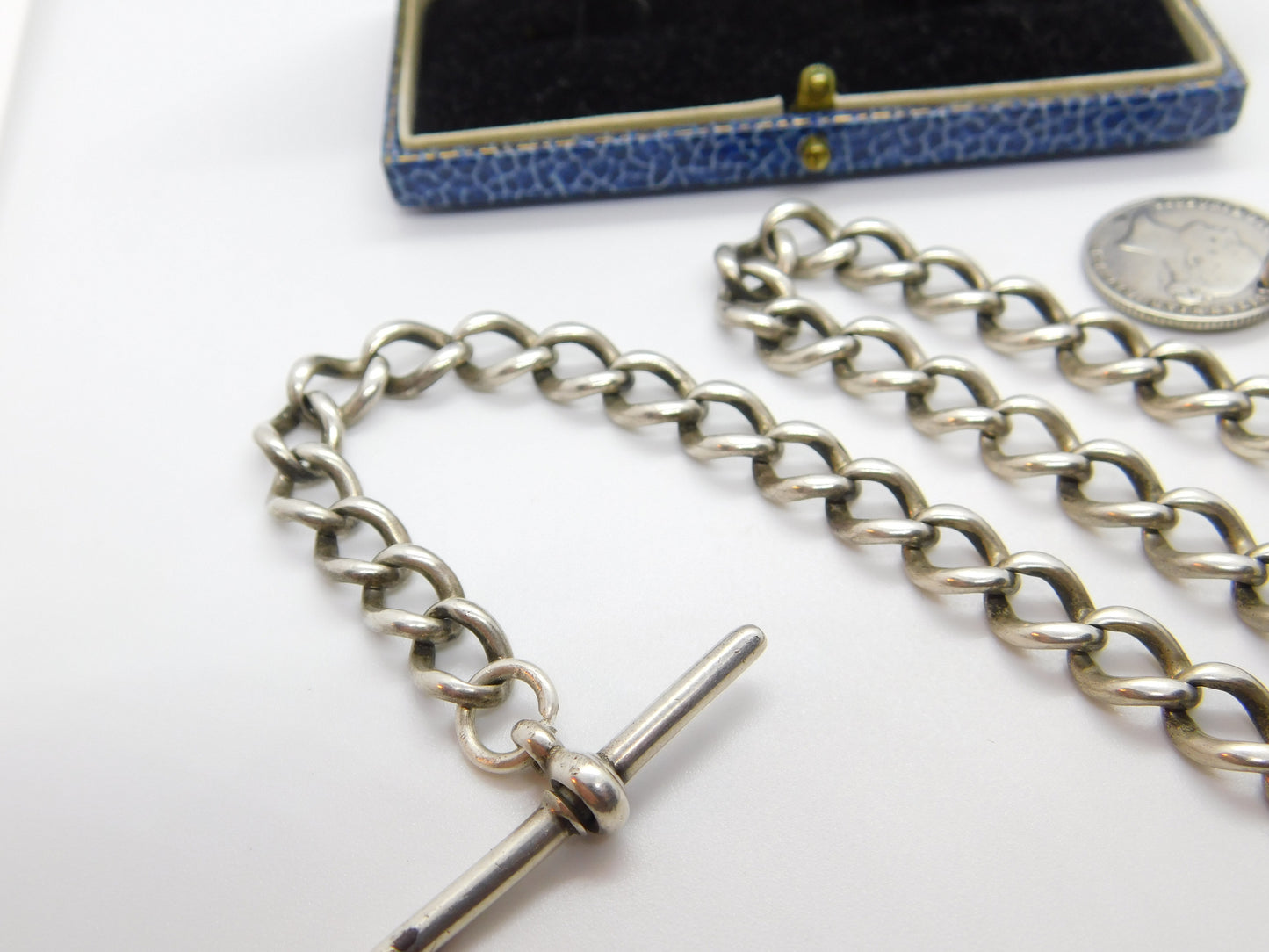 Victorian Sterling Silver Albert Watch Chain with Sixpence Fob Antique 1897