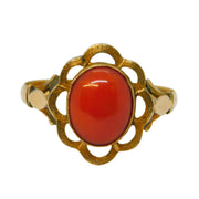 19th Century 14ct Yellow Gold Cabochon Coral Floral Dress Ring Antique c1900