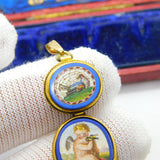 Georgian Grand Tour Yellow Gold Dove & Cherub Micro Mosaic Drop Pendant c1830