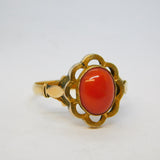 19th Century 14ct Yellow Gold Cabochon Coral Floral Dress Ring Antique c1900