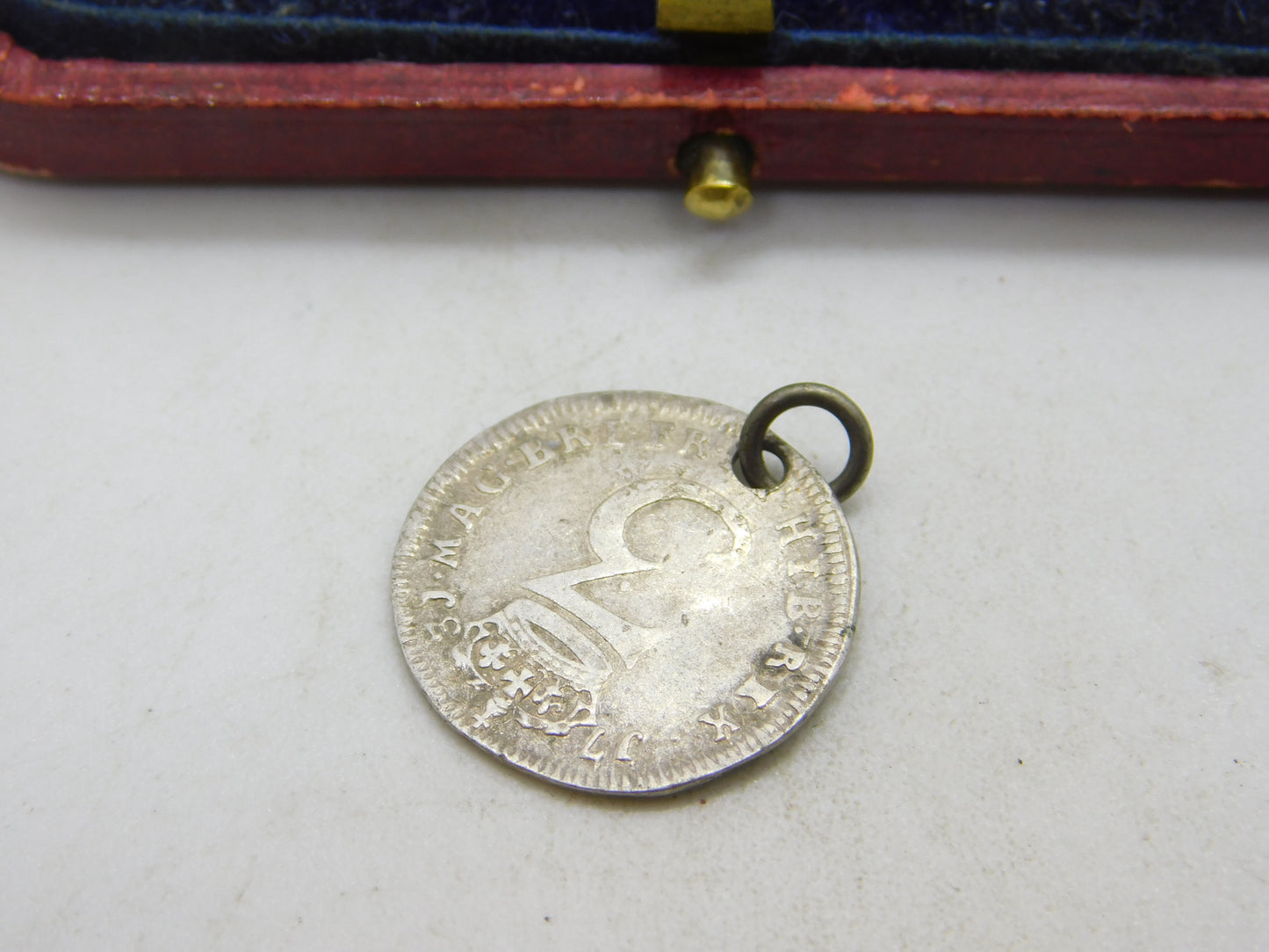 King George II Silver Maundy Threepence Coin Charm 1743 Antique Georgian