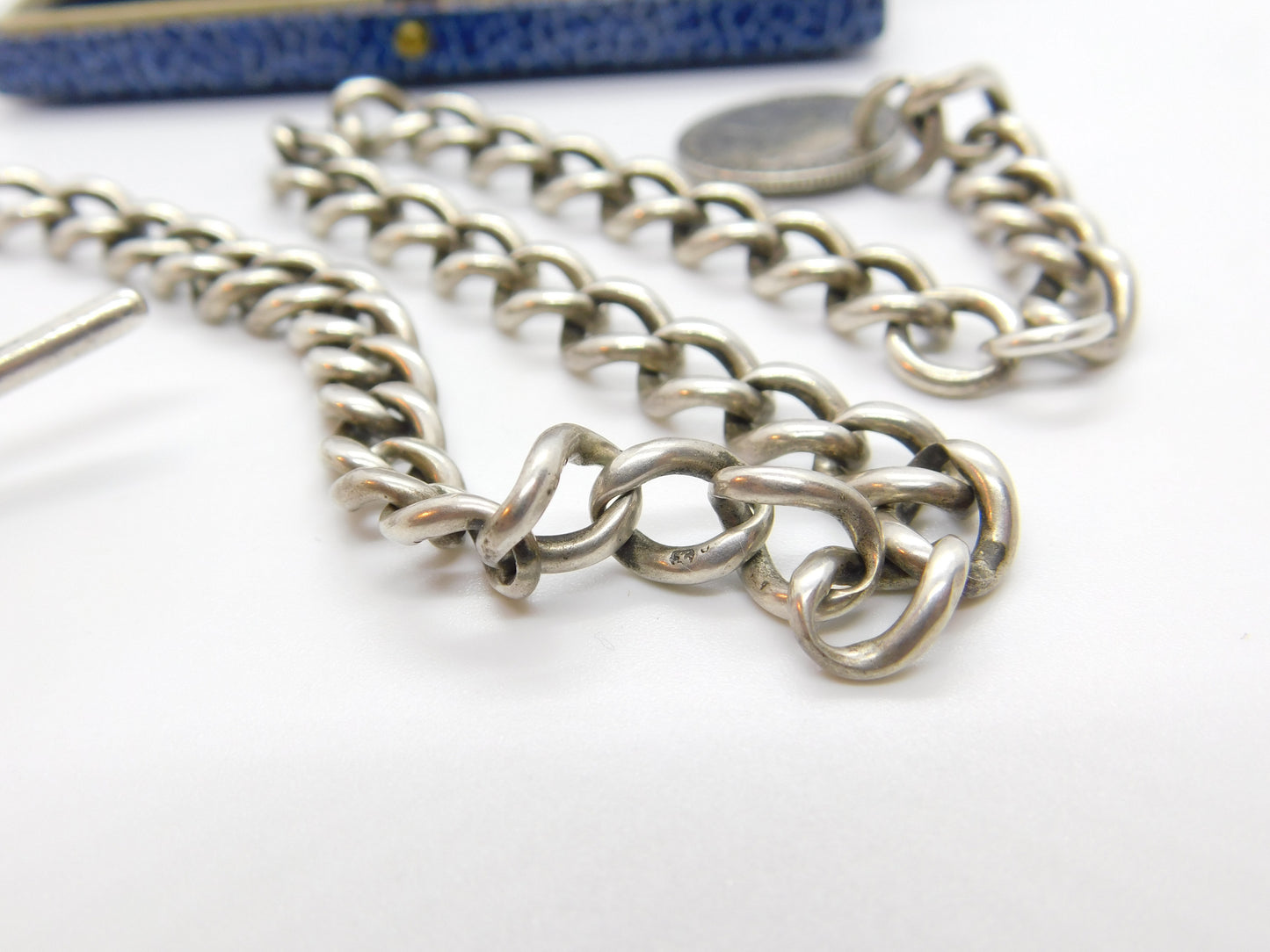 Victorian Sterling Silver Albert Watch Chain with Sixpence Fob Antique 1897