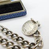 Victorian Sterling Silver Albert Watch Chain with Sixpence Fob Antique 1897