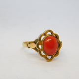 19th Century 14ct Yellow Gold Cabochon Coral Floral Dress Ring Antique c1900
