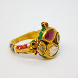 18th Century Mughal High-Carat Gold, Diamond, Ruby & Enamel Ring Antique Indian