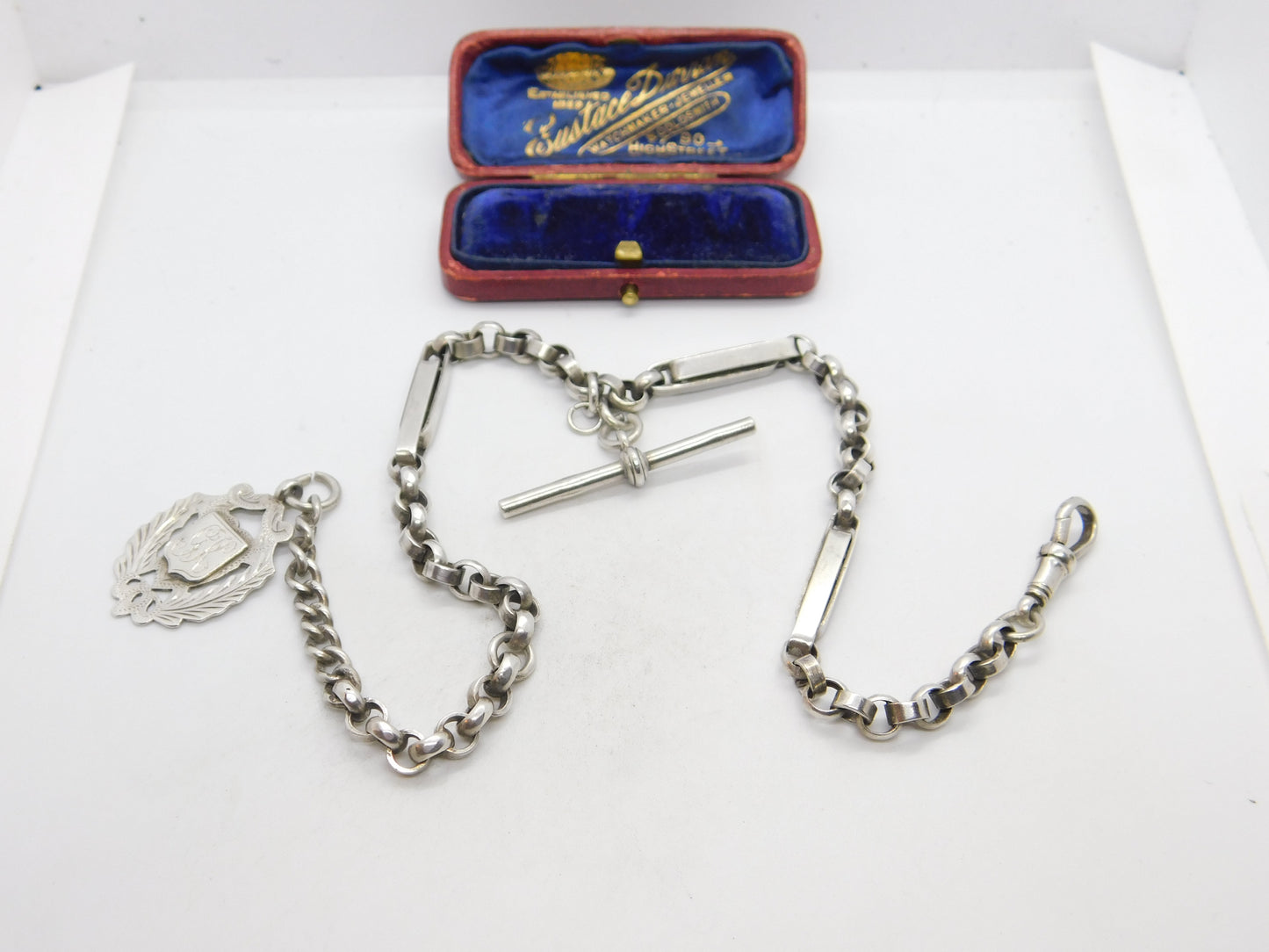 Edwardian Sterling Silver Trombone Link Albert Watch Chain 1902 Birmingham