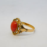 19th Century 14ct Yellow Gold Cabochon Coral Floral Dress Ring Antique c1900