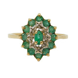9ct Yellow Gold, Emerald & Diamond Floral Cluster Ring Vintage 1990 London