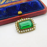 Emerald Paste Seed Pearl in 9ct Yellow Gold Brooch Pin Antique Georgian c1820