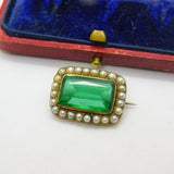 Emerald Paste Seed Pearl in 9ct Yellow Gold Brooch Pin Antique Georgian c1820