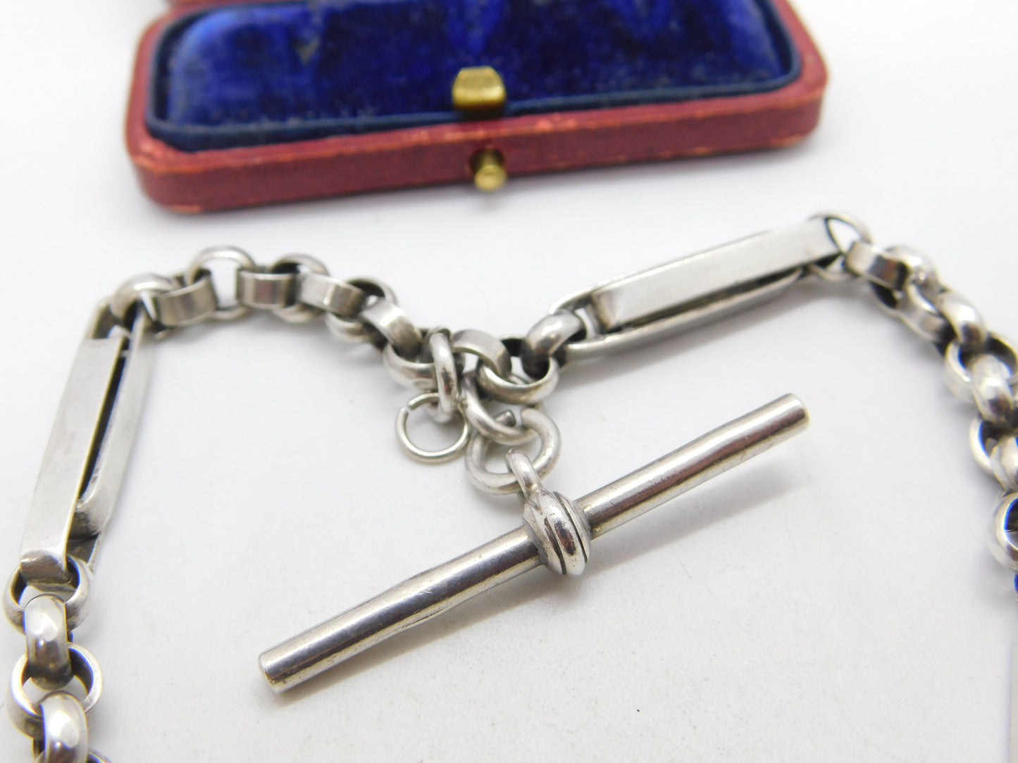 Edwardian Sterling Silver Trombone Link Albert Watch Chain 1902 Birmingham