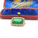 Emerald Paste Seed Pearl in 9ct Yellow Gold Brooch Pin Antique Georgian c1820