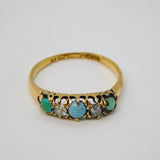 Victorian 18ct Gold, 0.2ct Diamond, Turquoise Boat Ring Antique 1897 Birmingham