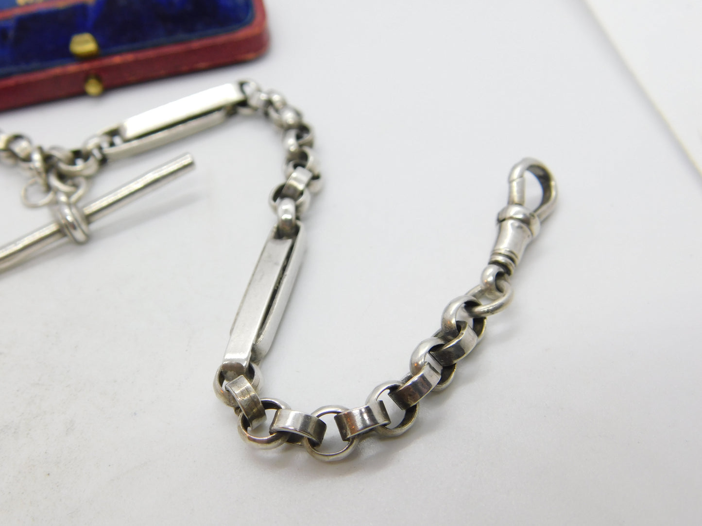 Edwardian Sterling Silver Trombone Link Albert Watch Chain 1902 Birmingham