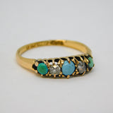 Victorian 18ct Gold, 0.2ct Diamond, Turquoise Boat Ring Antique 1897 Birmingham