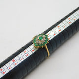 9ct Yellow Gold, Emerald & Diamond Floral Cluster Ring Vintage 1990 London