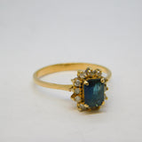 14ct Yellow Gold, 0.5ct Emerald Cut Sapphire & Diamond Engagement Ring Vintage c1970