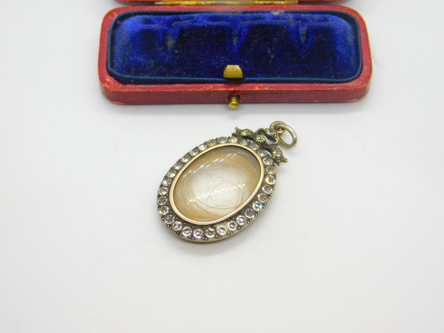 Mourning Hair Paste in Sterling Silver Locket Pendant Antique Edwardian c1910