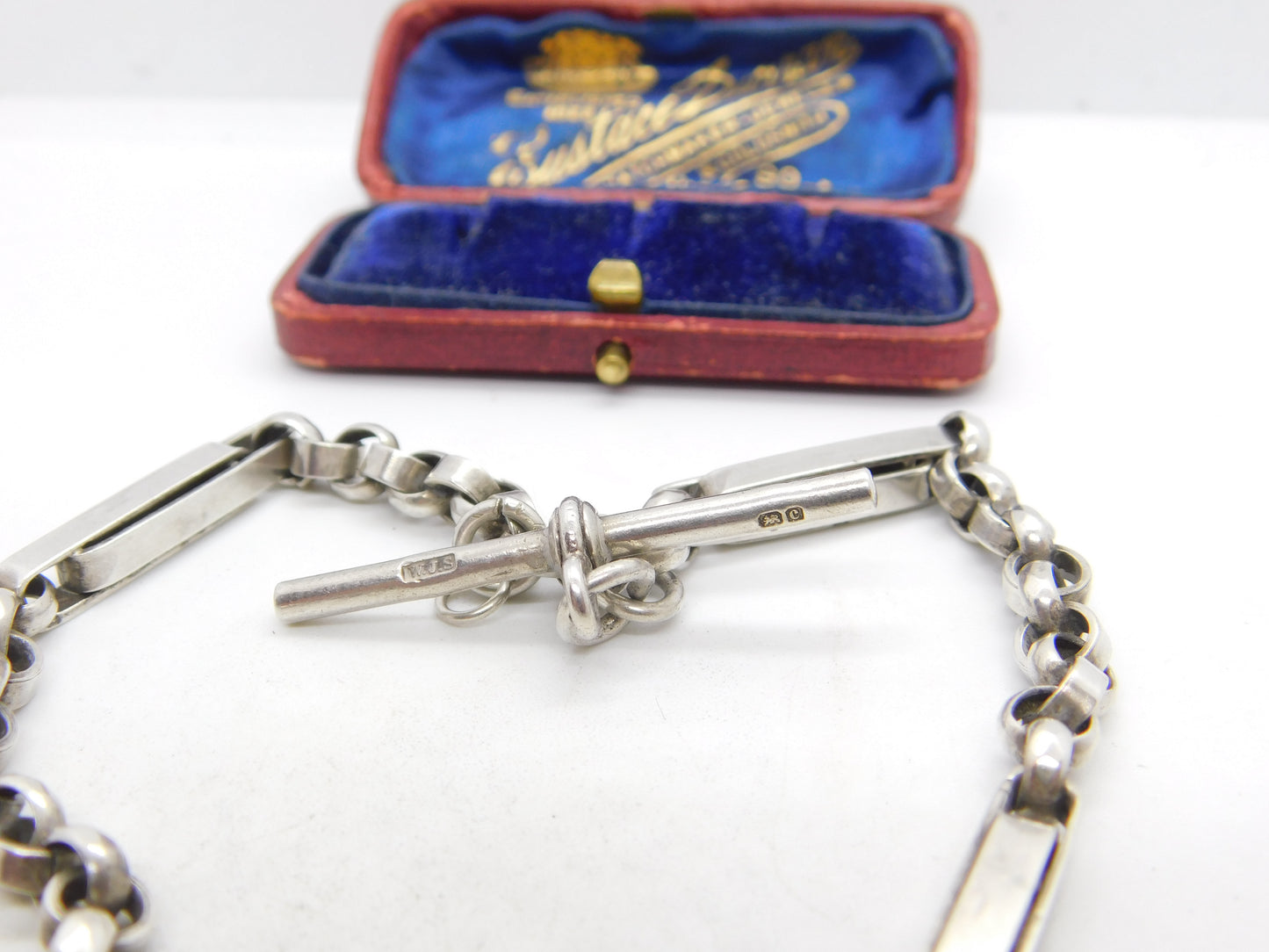 Edwardian Sterling Silver Trombone Link Albert Watch Chain 1902 Birmingham