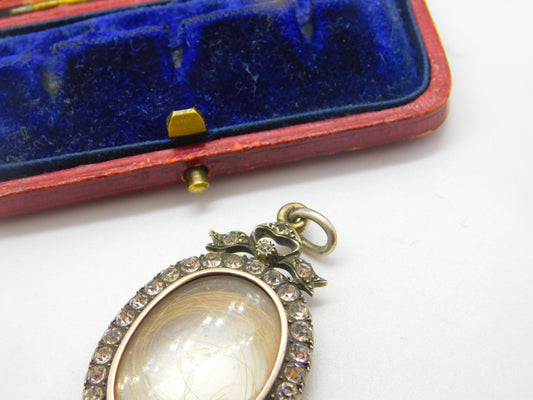 Mourning Hair Paste in Sterling Silver Locket Pendant Antique Edwardian c1910