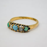 Victorian 18ct Gold, 0.2ct Diamond, Turquoise Boat Ring Antique 1897 Birmingham