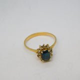 14ct Yellow Gold, 0.5ct Emerald Cut Sapphire & Diamond Engagement Ring Vintage c1970