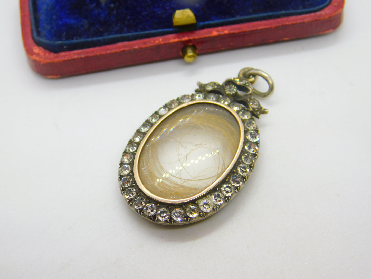 Mourning Hair Paste in Sterling Silver Locket Pendant Antique Edwardian c1910