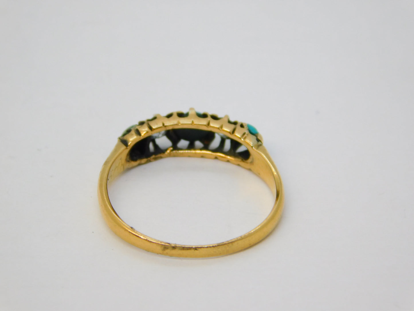 Victorian 18ct Gold, 0.2ct Diamond, Turquoise Boat Ring Antique 1897 Birmingham
