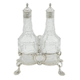 George II Sterling Silver & Cut Glass Sauce Decanters on Stand Antique 1759 London