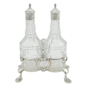 George II Sterling Silver & Cut Glass Sauce Decanters on Stand Antique 1759 London