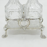 George II Sterling Silver & Cut Glass Sauce Decanters on Stand Antique 1759 London