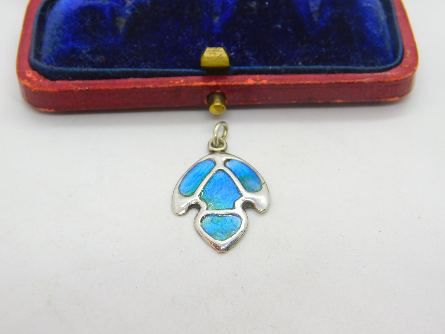 Victorian Art Nouveau Sterling Silver & Enamel Drop Pendant Antique c1890