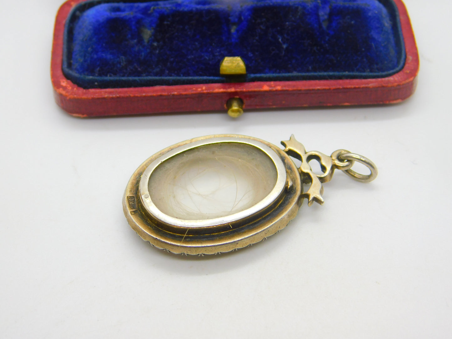 Mourning Hair Paste in Sterling Silver Locket Pendant Antique Edwardian c1910