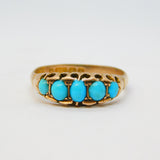 Edwardian 9ct Gold Graduating Turquoise Boat Ring Antique 1907 Birmingham