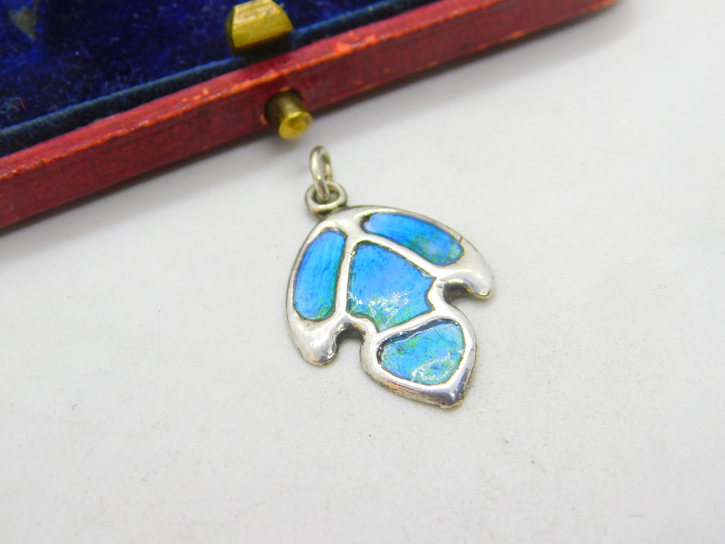 Victorian Art Nouveau Sterling Silver & Enamel Drop Pendant Antique c1890